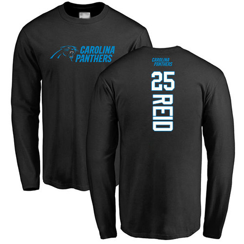 Carolina Panthers Men Black Eric Reid Backer NFL Football #25 Long Sleeve T Shirt